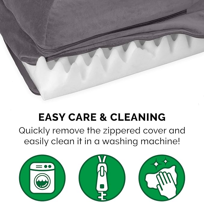 Furhaven Orthopedic Dog Bed for Large/Medium Dogs w/ Removable Bolsters & Washable Cover, For Dogs Up to 55 lbs - Plush & Velvet L Shaped Chaise - Platinum Gray, Large