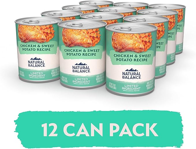 Natural Balance Limited Ingredient Adult Grain-Free Wet Canned Dog Food, Chicken & Sweet Potato Recipe, 13 Ounce (Pack of 12)