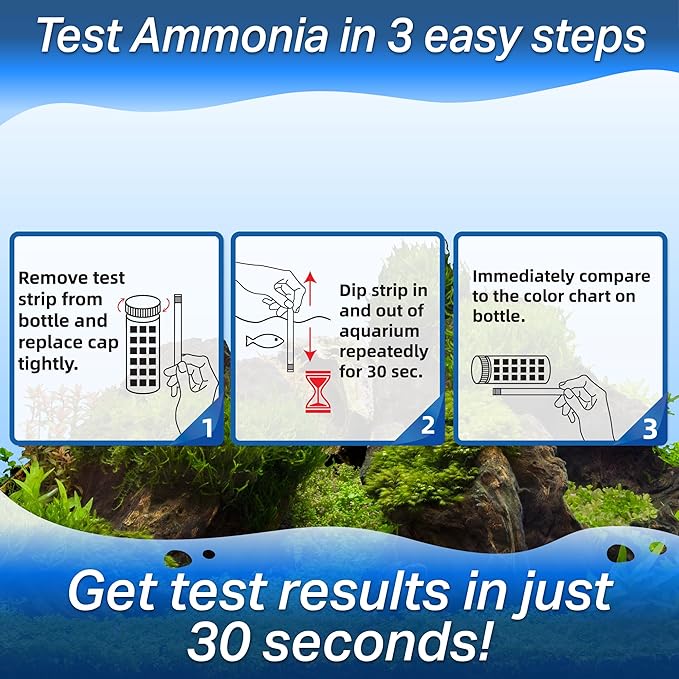 Ammonia Test Strips for Freshwater & Saltwater Fish Tanks - Testing Strips for Fresh & Salt Water Aquarium - Lab Grade Water Tester Kit - 25 Count