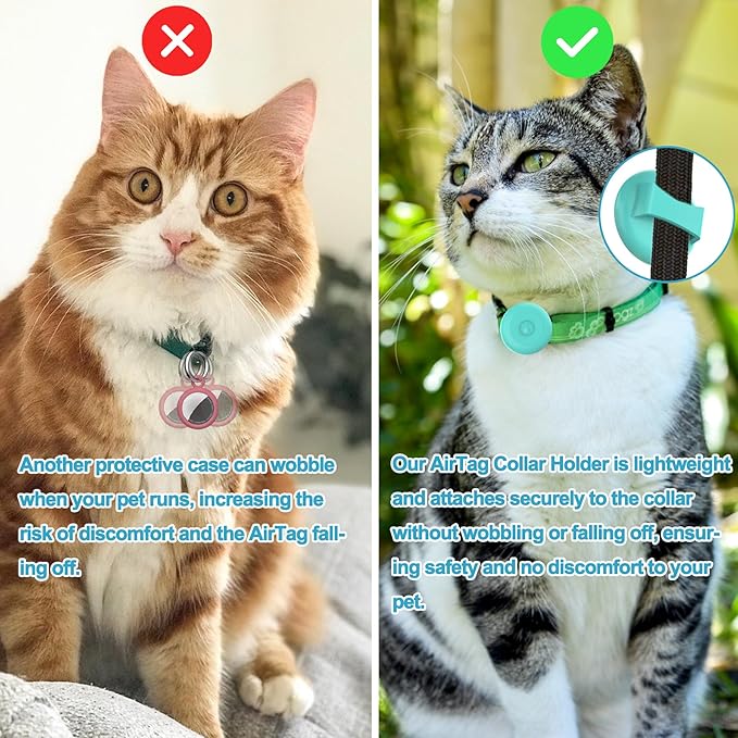 IPX8 Waterproof AirTag Dog Collar Holder, Hidden Air Tag Case for Cat Collar, Anti-Lost Silicone Cover for AirTag GPS Tracker Compatible with Pets Loop, Fits All Width Collars(Mint Green S)