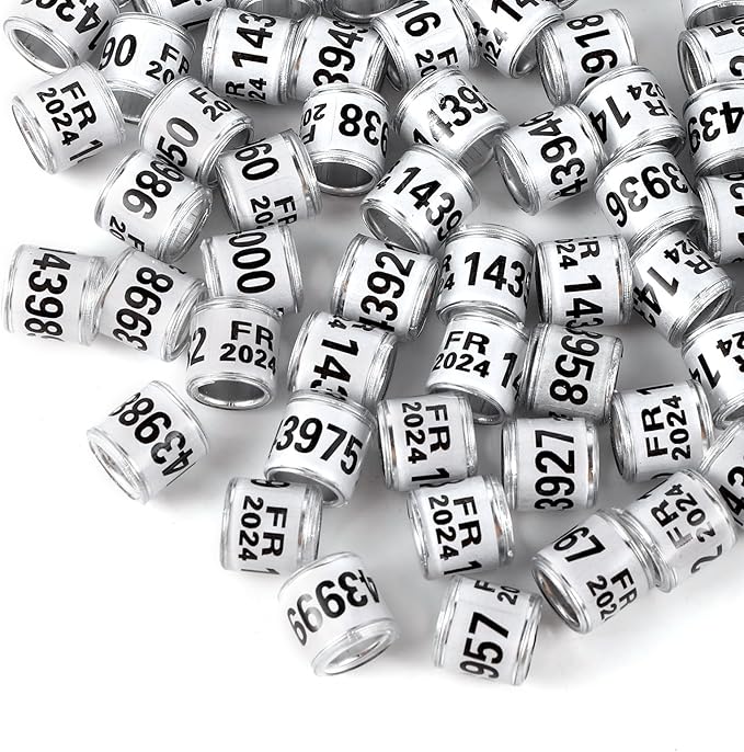 100Pcs Multicolor Aluminium Pigeon Leg Rings Dove Leg Rings Identify Bands Plastic with 2024 FR Training Identify Birds Foot Ring (White)