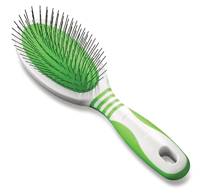 Andis 65720 Pin Brush for Medium & Long Hair Dogs - Gentle & Effective in Removing Dirt, Dust & Loose Hair - Promotes Healthy Skin & Coat - Large, Green/White