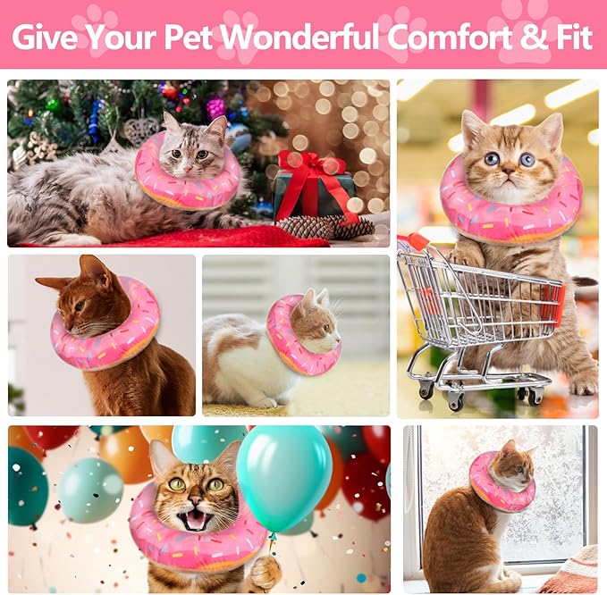 Cat Cone Collar Soft, Cat Recovery Collar for Wound Healing Cute Cat Donut Adjustable Cat Cones to Stop Licking Comfortable Lightweight Neck Elizabethan Collars for Cats Kittens After Surgery