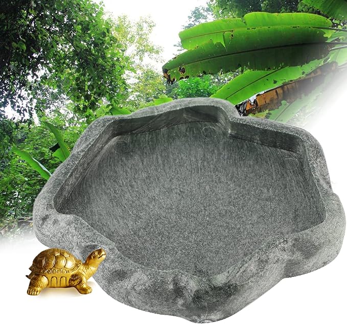 AYNEFY Reptile Food Water Rock Bowls,Resin Reptile Feeder Lizard Worm Feeding Dish Amphibian Feeder Bowl Terrarium Decor for Bearded Dragons Leopard Gecko Frog Snake(Emerald