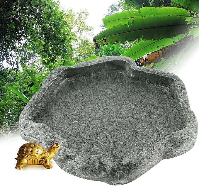 DAUERHAFT Reptile Food and Water Dish Feeder Bowl, Reptile Rock Food Dish for Tortoise Lizard Bearded Dragon Frog Leopard Gecko Snake Chameleon (Black)