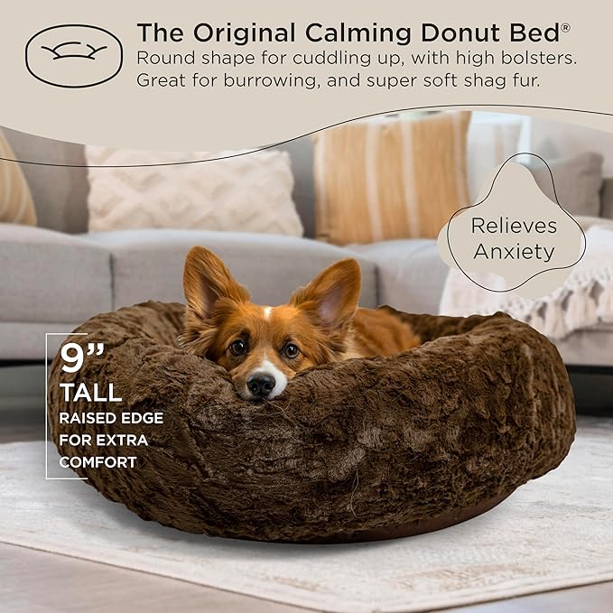 Best Friends by Sheri The Original Calming Donut Cat and Dog Bed in Lux Fur Dark Chocolate, Medium 30"