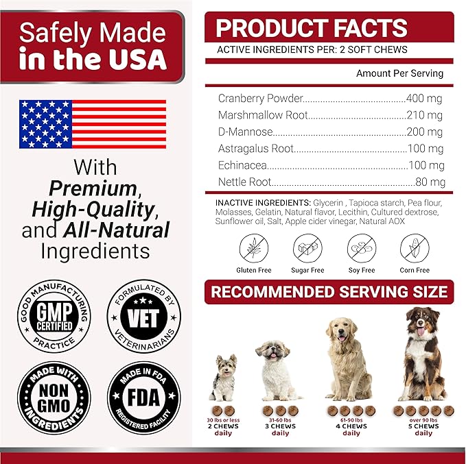 Dog UTI Treatment - 170 Treats - Cranberry Supplement for Dogs - Bladder Control for Dogs - Dog Urinary Tract Infection Treatment - UTI Medicine for Dogs Multivitamin - Dog Vitamins and Supplements