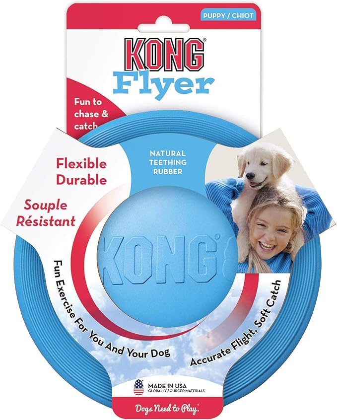 KONG Puppy Flyer - Soft Rubber Flyer Dog Toy - Flying Disc Dog Toy for Puppies - Gentle Rubber Toy for Growing Puppies - for Small Puppies - Assorted Colors