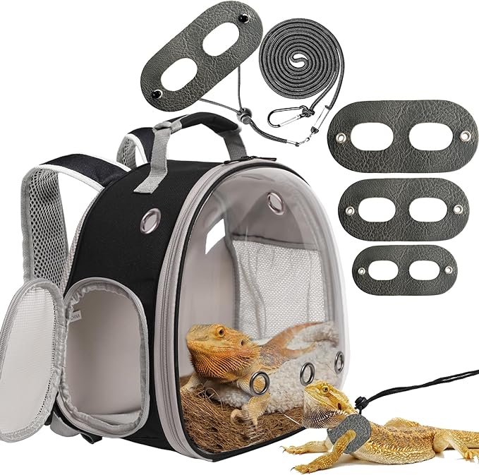 Bearded Dragon Travel Backpack Carrier with Harness and Leash Set,Lizard Backpack Carrier,Space Capsule Clear Bubble Window Astronaut Reptile Carrier Backpack,Bearded Dragon Leash,Airline Approved