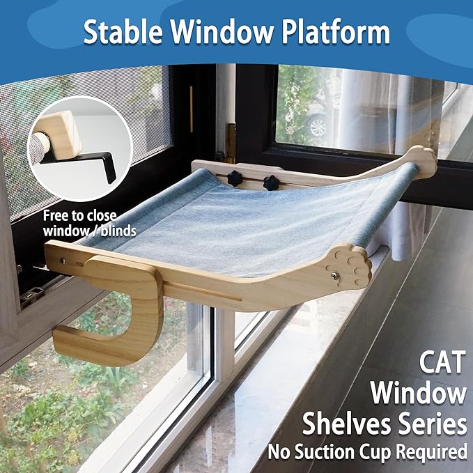 Cat Window Perch, Window Sill Cat Hammock, Indoor Cat Window Seat Window Shelves, Adjustable Windowsill Perch for Large Cats