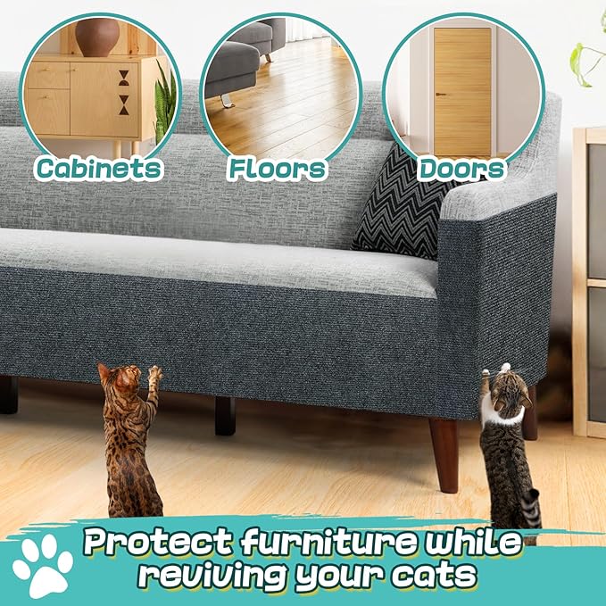 78.7"x14.6" Trimmable Cat Scratching Mat - Self-Adhesive Cat Scratch Furniture Protector Cat Tree Shelves Replacement, Easy to Use for Scratching Post Couch Protector