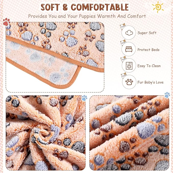 4 Pcs Pet Blanket Dog Puppy Blanket Paw Print Fleece Blanket for Small Medium Pet Dog Cat Warm Soft Sleep Mat Guinea Pig Cage Liners Blanket (White, Coffee, Pink, Purple,X-Large(40 x 63 Inch))