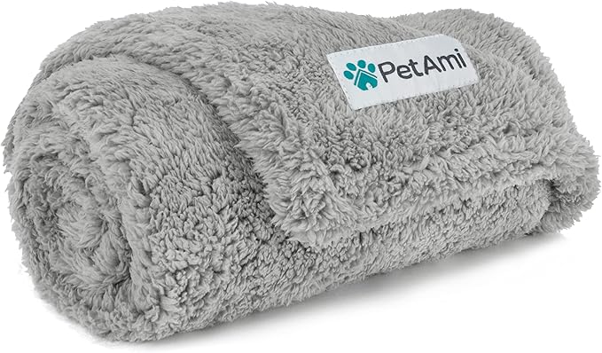 PetAmi Fluffy Waterproof Dog Blanket for Small Medium Dogs, Soft Warm Pet Sherpa Throw Pee Proof Couch Cover, Reversible Cat Puppy Bed Blanket Sofa Protector, Plush Washable Pad (Light Grey, 24x32)