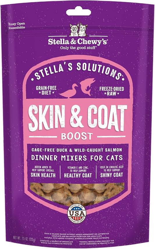 Stella & Chewy's Stella's Solutions Skin & Coat Boost Cage-Free Duck & Wild-Caught Salmon Dinner Morsels Freeze-Dried Raw Cat Food, 13 oz.