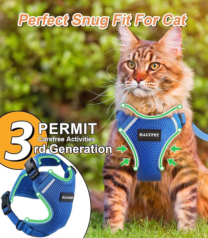 Cat Harness and Leash Set [ MAX Safety Third Generation ] Escape Proof Soft Adjustable Cat Leash Breathable Comfortable Vest Easy to Wear Kitten Harness for Outdoor Walking