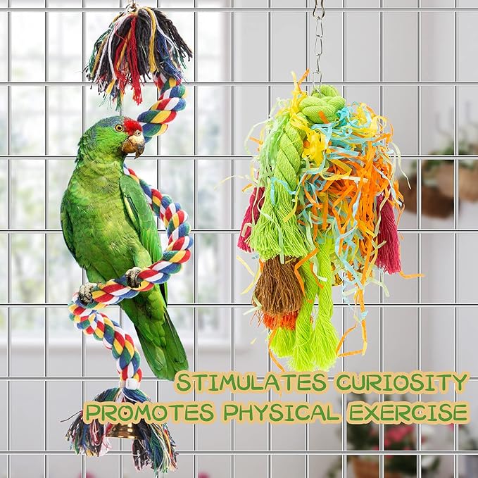 5PACK Bird Colorful Chewing Toys Parrot Foraging Shredder Toys Shred Hanging Foraging Toys,Comfy Perch Parrot Toys for Rope Bungee Bird Toy