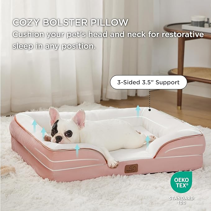 Bedsure Orthopedic Dog Bed for Medium Dogs - Waterproof Dog Sofa Beds Medium, Supportive Foam Pet Couch Bed with Removable Washable Cover, Waterproof Lining and Nonskid Bottom, Pink