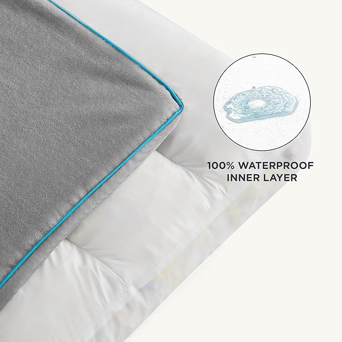 Bedsure Entire Waterproof Large Dog Bed - 4 inch Thicken Up to 80lbs Large Dog Bed with Removable Washable Cover, Pet Bed Mat Pillows, Grey