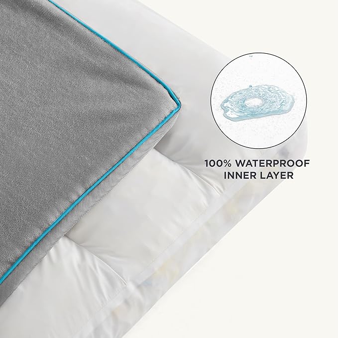 Bedsure Waterproof Dog Beds for Extra Large Dogs - 4 inch Thicken Up to 100lbs XL-Crate Dog Bed with Removable Washable Cover, Pet Bed Mat Pillows, Grey