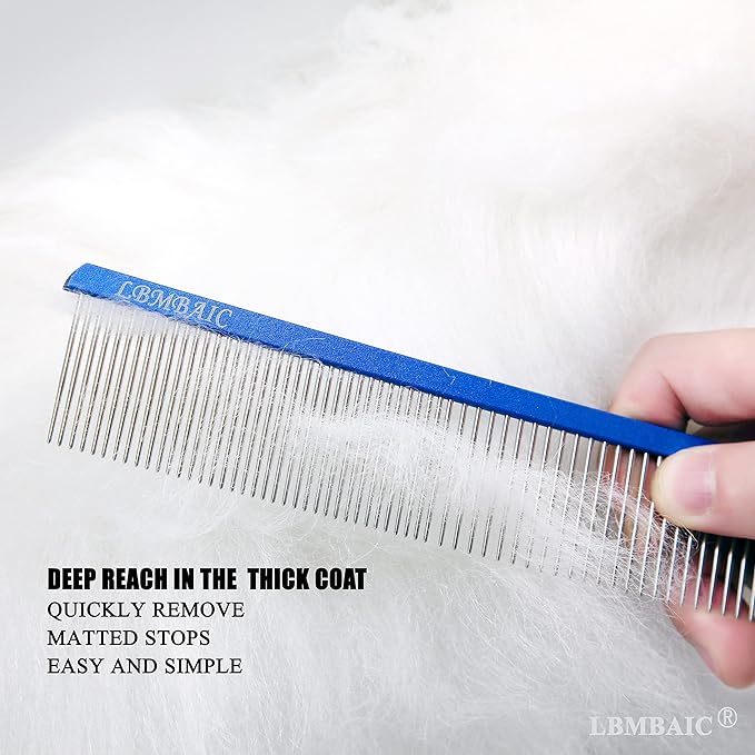 Metal Dog Grooming Comb With Long and Wide Tooth Professional Comb for Dogs Reduce Pets Loose Hair,Tangles,Knots,and Mats.7.5INCHES