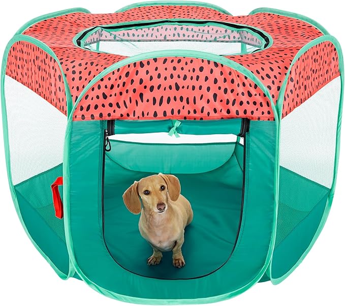 Furhaven Pop Up Playpen Pet Tent Playground - Green & Pink, Medium
