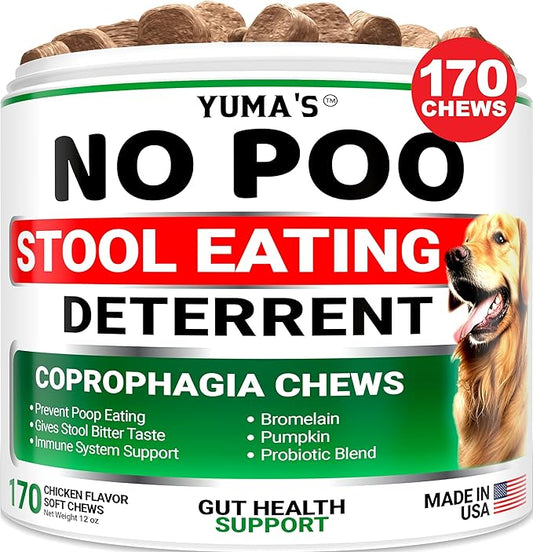 No Poo Chews for Dogs - 170 Ct - Coprophagia No Poop Eating Deterrent For Dogs - Prevent Dog from Eating Poop - Stop Eating Poop for Dogs - Forbid for Dogs Supplement - Probiotics & Digestive Enzymes