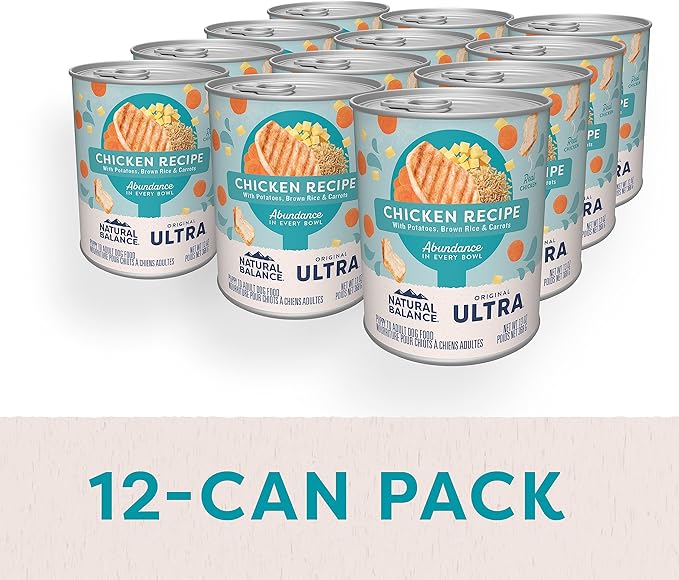 Natural Balance Original Ultra Adult Wet Dog Food, Chicken Formula with Brown Rice, Carrots & Potatoes, 13 Ounce Can (Pack of 12)