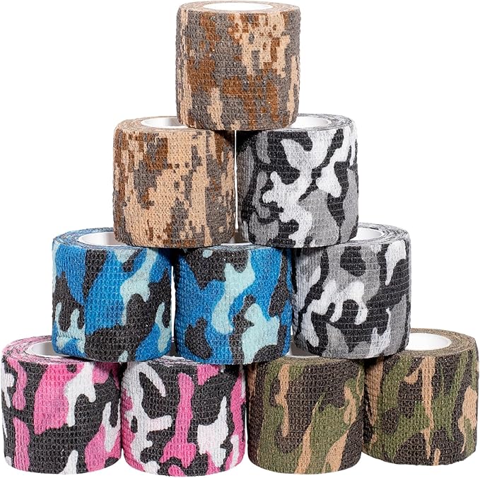 Cohesive Vet Wrap for Dogs, Self Adhesive Bandages in Bulk, Pet Cat Wound Care, Gauss Bandage for Horses by Downtown Pet Supply (Rainbow Camo, 10 Pack)