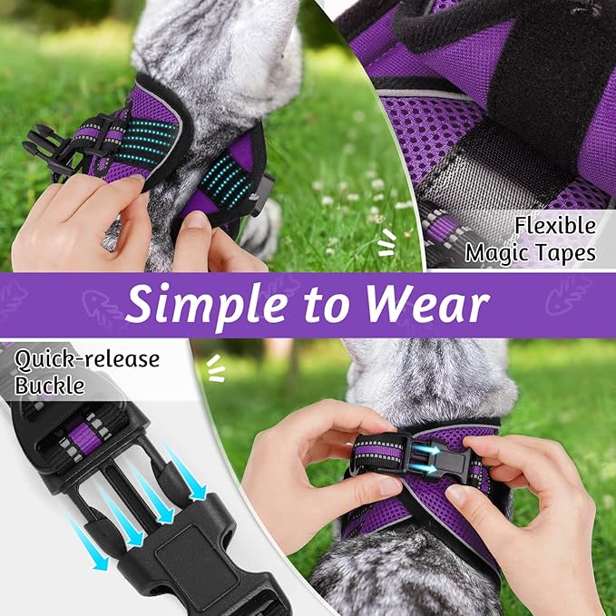 rabbitgoo Cat Harness and Leash Set for Walking Escape Proof, Adjustable Soft Kittens Vest with Reflective Strip for Cats, Comfortable Outdoor Vest, Purple, L