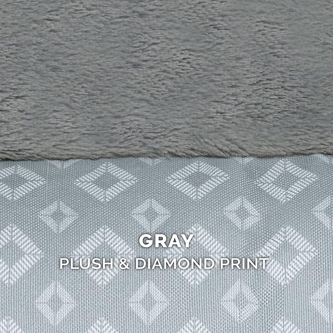 Furhaven Replacement Dog Bed Cover Plush & Diamond Print Nest Top Sofa-Style, Machine Washable - Gray, Jumbo (X-Large)