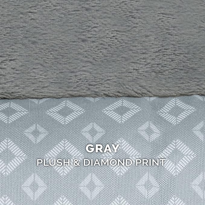 Furhaven Cozy Memory Foam Dog Bed for Large/Medium Dogs w/ Removable Bolsters & Washable Cover, For Dogs Up to 55 lbs - Plush & Diamond Print Nest Top Sofa - Gray, Large
