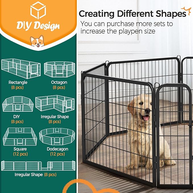 Yaheetech Heavy Duty Extra Wide Dog Playpen, 8 Panels Outdoor Pet Fence for Large/Medium/Small Animals Foldable Puppy Exercise Pen for Garden/Yard/RV/Camping 24 Inch Height x 32 Inch Width