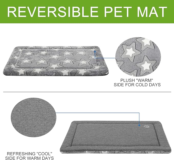 EMPSIGN Dog Bed Mat Dog Crate Pad Reversible (Cool & Warm), Machine Washable Dog Crate Mat, Kennel Pad for Dog Sleeping Mattress for Large Medium Small Dogs, Grey