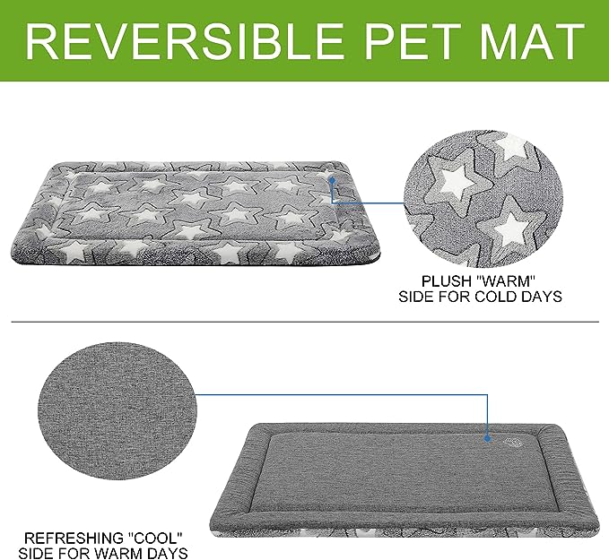 EMPSIGN Fancy Dog Bed Mat, Pet Bed Pad Reversible (Cool & Warm), Machine Washable Crate Pad, Pet Sleeping Mat for Small to XXX-Large Dogs, Grey, Star Pattern,XXL (48inch X30inch X1.1'')