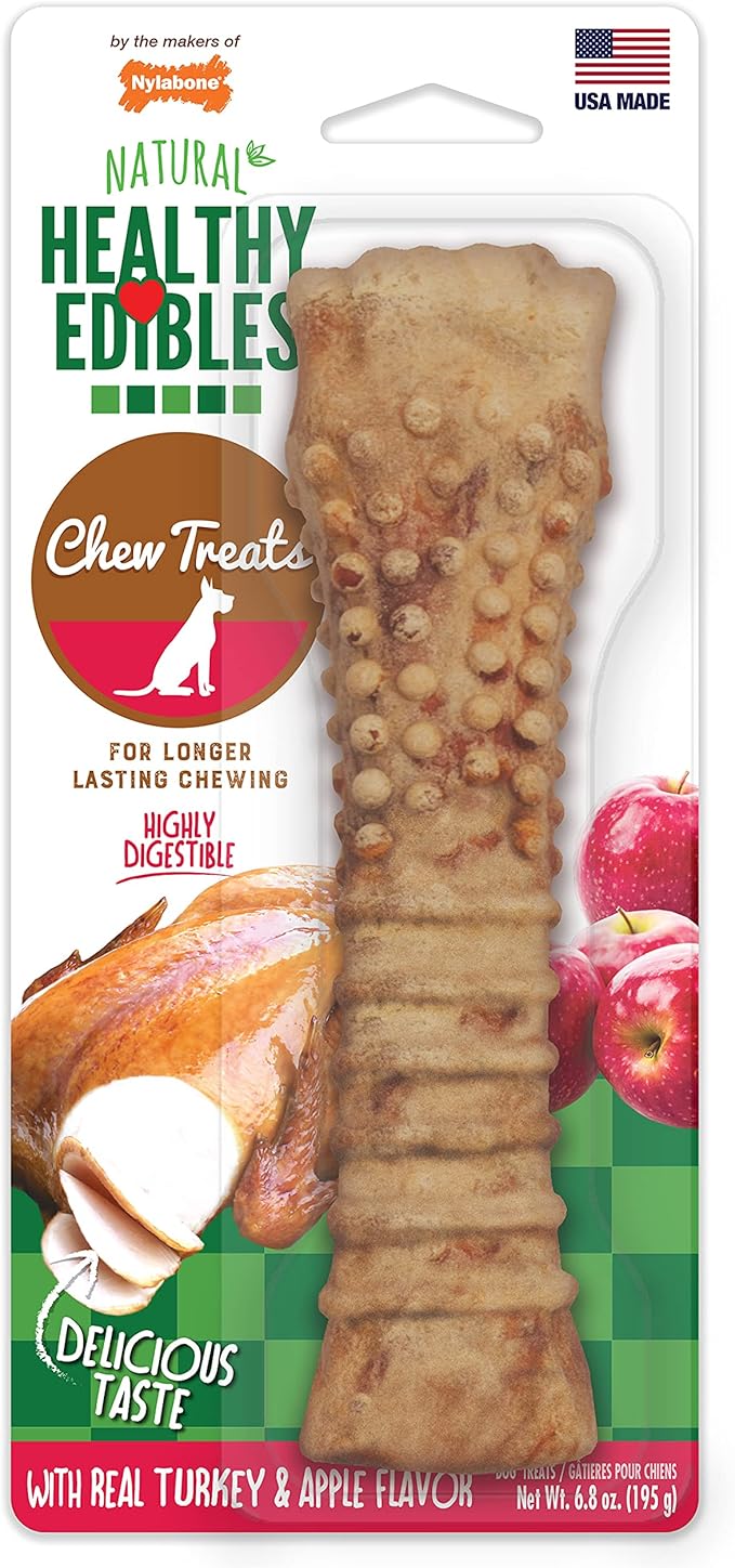 Nylabone Healthy Edibles Natural Dog Chews Long Lasting Turkey & Apple Treats for Dogs, X-Large/Souper (1 Count)