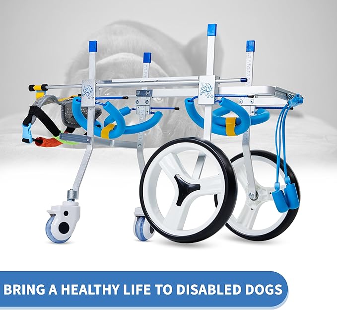 Adjustable 4-Wheel Dog Wheelchair| Pet Wheelchairs with Disabled Hind Legs Walking|Full Support Dog wheelchairs (7-Size) (M)