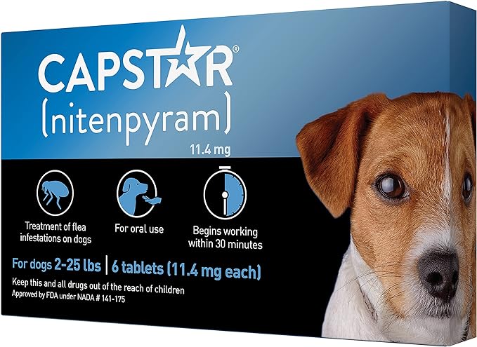 Capstar(nitenpyram) for Dogs Fast-Acting Oral Flea Treatment for Dogs 2-25 lbs, Vet-Recommended Medication Tablets Start Killing in 30 Minutes, 6 Doses