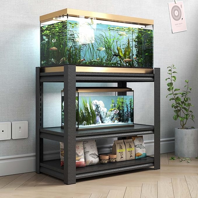 Fish Tank Stand,3-tier Rack Shelf Heavy Duty Metal Frame Aquarium Stand 20 Gallon,Reptile Terrarium Stand for 30 Gallon Long Aquarium,Reptile Tank Stand,Breeder Tank Stand,31.5"*18"*34"