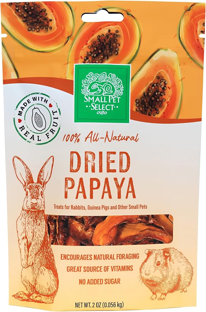 Small Pet Select - Dried Papaya, a Natural Treat for Rabbits, Guinea Pigs, Gerbils, Hamsters, Mice, and Rats, 2oz (Pack of 2)