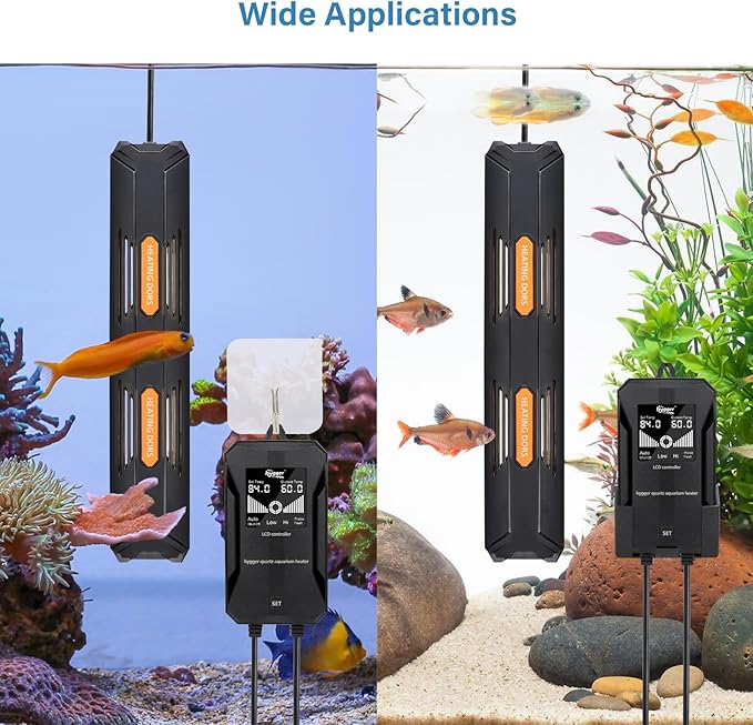 hygger Aquarium Heater, 100W/200W/300W/500W/800W Submersible Fish Tank Heater with Over-Temperature Protection and Automatic Power-Off Fish Heater with Digital Controller for Freshwater and Saltwater