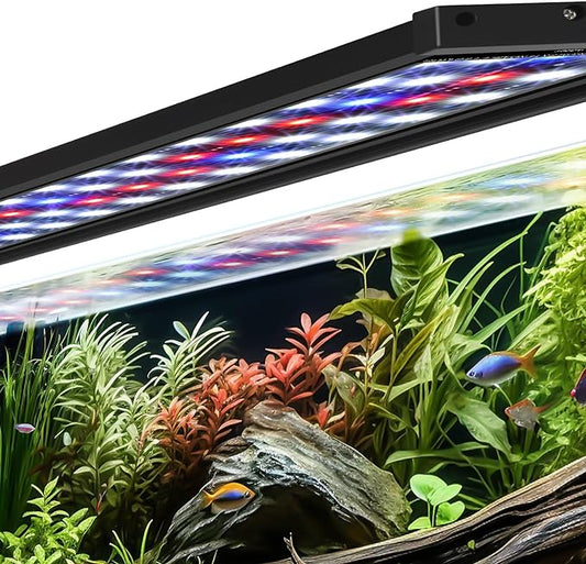 AQQA Fish Tank Light for Plants Aquarium Light with Timer 14 Colors Adjustable Full Spectrum LED Fish Light Waterproof Dimmable Light for Fish Tank 47-55 Inch (45W)