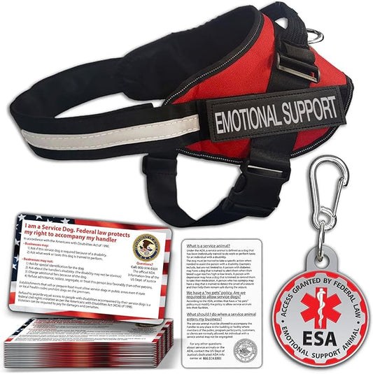 ESA Dog Vest + ID Tag + 50 ADA Information Cards - Emotional Support Dog Harness in Sizes X Small to XX-Large Metal Dog Tag Durable Clip Service Dog Information Cards