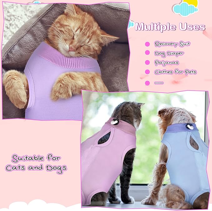 3 Pieces Cat Recovery Suit Kitten Recovery Suit E-Collar Alternative for Cats and Dogs Abdominal Skin Anti Licking Pajama Suit (Medium, Solid Pattern)