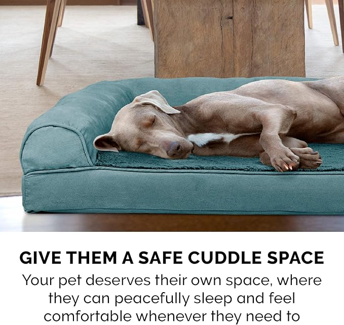 Furhaven Orthopedic Dog Bed for Large Dogs w/ Removable Bolsters & Washable Cover, For Dogs Up to 95 lbs - Plush & Suede Sofa - Deep Pool, Jumbo/XL