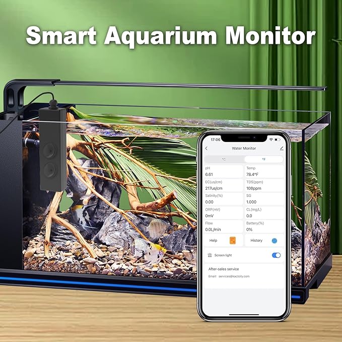 Newest Smart Fish Tank Water Monitor 4-in-1 pH/TDS/EC/Temp 24h Online APP Monitoring for Freshwater Aquarium (WiFi Version)