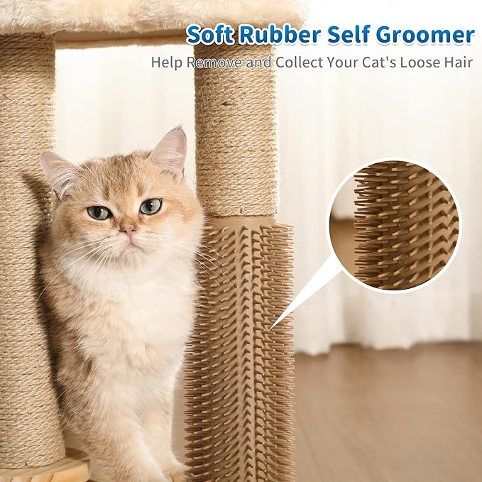 Made4Pets Cat Scratching Post, Cat Self Groomer for Indoor Cats, Cloud Soft Perch for Rest, 17.5" Tall Natural Sisal Scratcher Cat Grooming Interactive Ball Track Toys