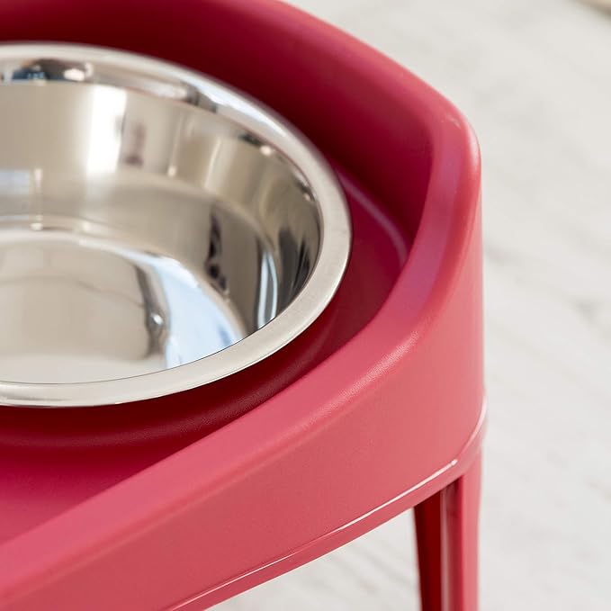 IRIS USA Elevated Dog Bowls, Adjustable Height, 2 Thick 64 oz Stainless Steel Bowls, Spill-Proof with Raised Outer Rim, Durable Made in USA Plastic, Easy Assemble, 2 Heights 4.63" or 12.25" Red