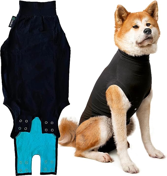 Suitical Recovery Suit for Dogs - Dog Surgery Recovery Suit with Clip-Up System - Breathable Fabric for Spay, Neuter, Skin Conditions, Incontinence - XXL Dog Suit, Black