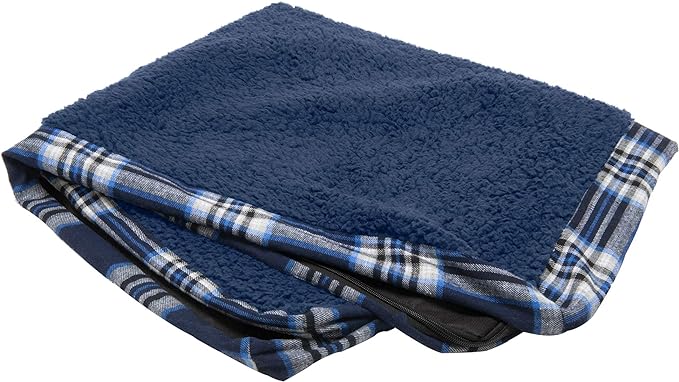 Furhaven Replacement Dog Bed Cover Sherpa & Plaid Flannel Mattress, Machine Washable - Midnight Blue, Small