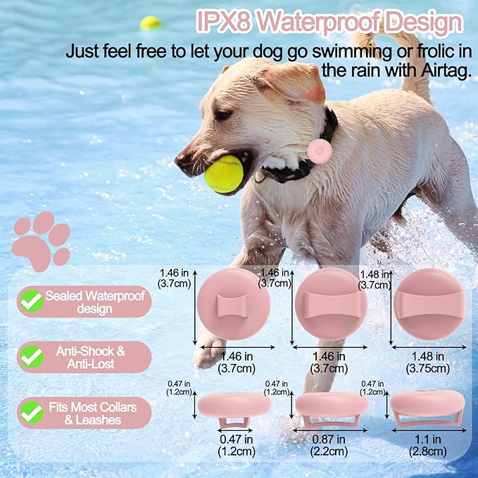 IPX8 Waterproof AirTag Dog Collar Holder, Hidden Air Tag Case for Cat Collar, Anti-Lost Silicone Cover for AirTag GPS Tracker Compatible with Pets Loop, Fits All Width Collars(Flower L)